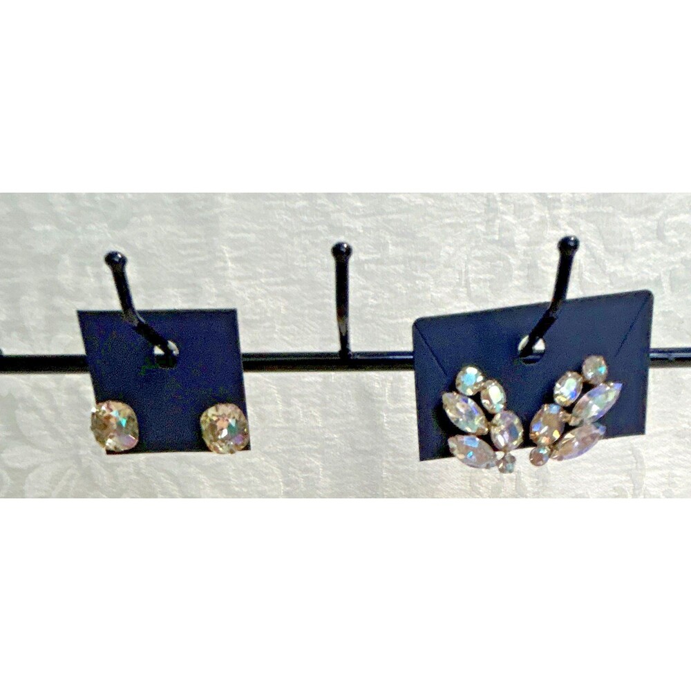 Vintage Mid-Century Aurora Borealis Earring Lot – Set of 2 Pairs: 1 Clip, 1 Stud
